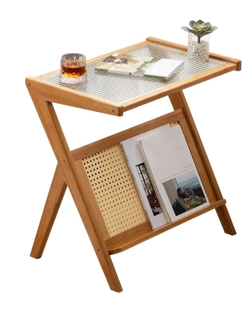 Generic FFD Rattan Nightstand Side Table, Bamboo Accent Bedside Tables, Glass Coffee Tables  - Image 1