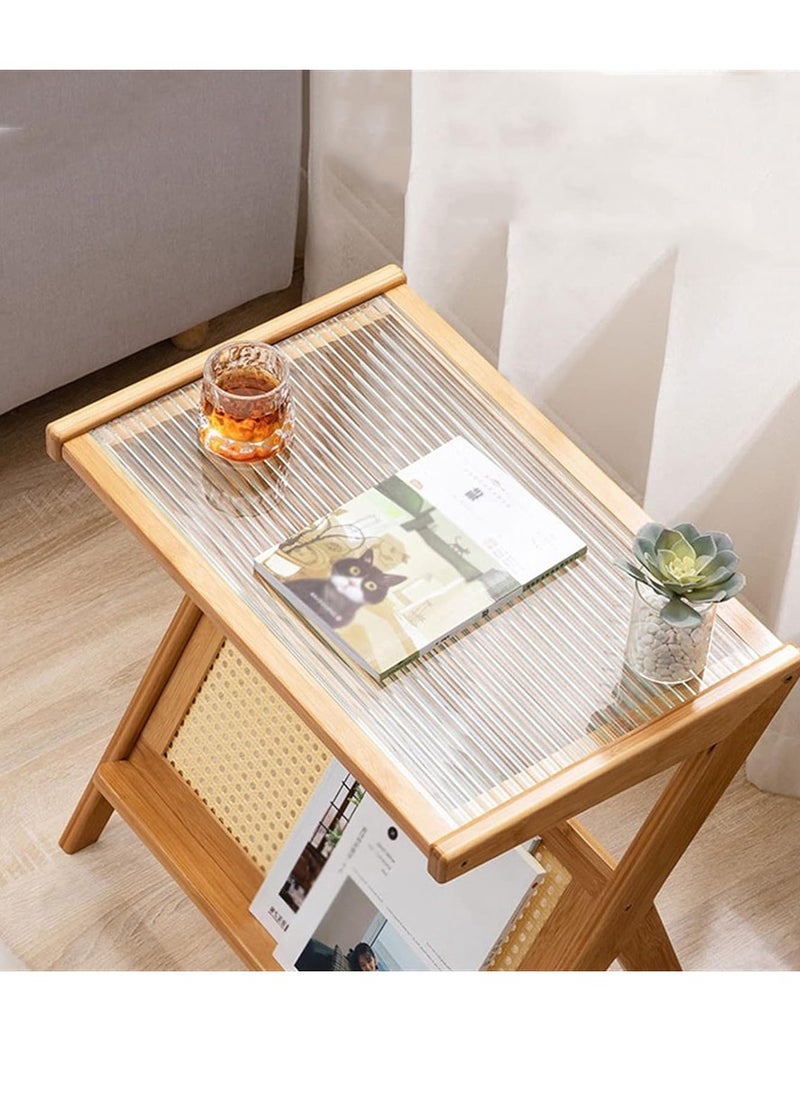Generic FFD Rattan Nightstand Side Table, Bamboo Accent Bedside Tables, Glass Coffee Tables  - Image 5