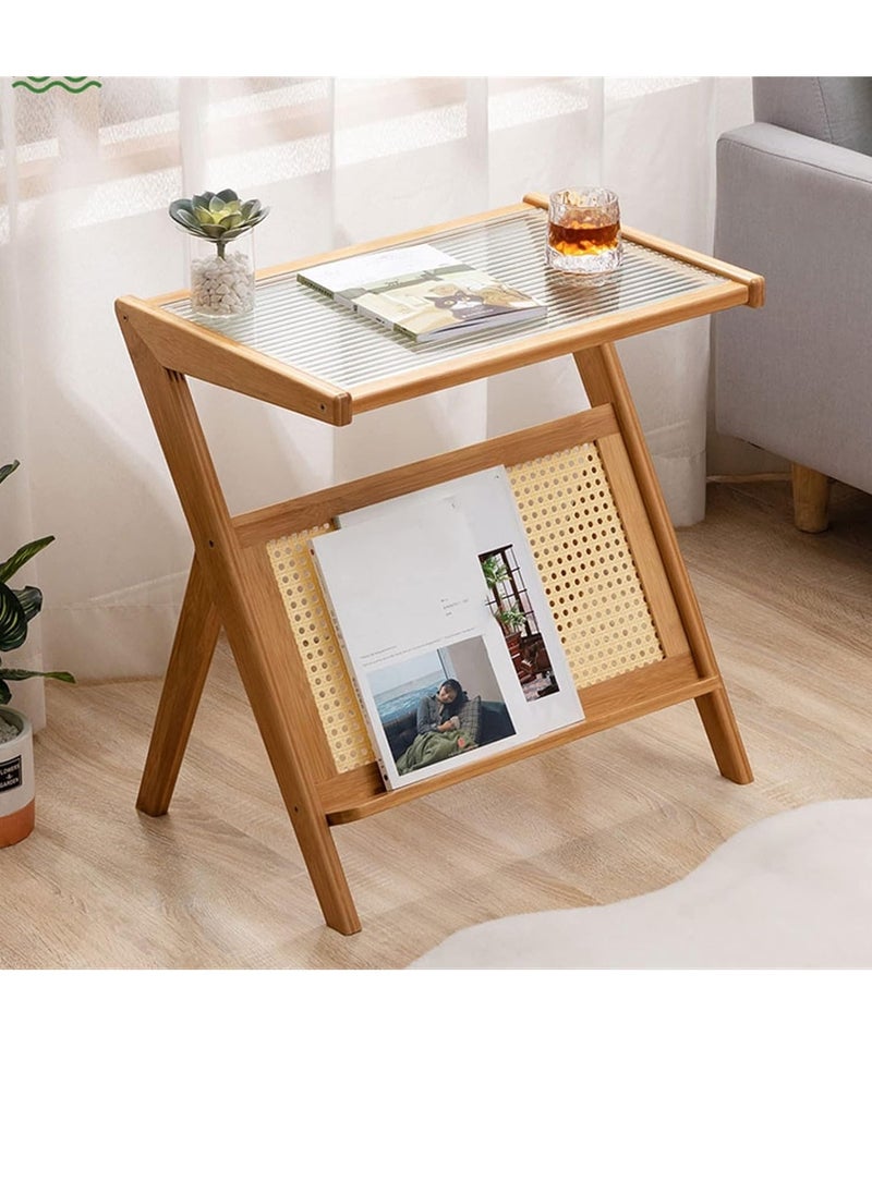 Generic FFD Rattan Nightstand Side Table, Bamboo Accent Bedside Tables, Glass Coffee Tables  - Image 3