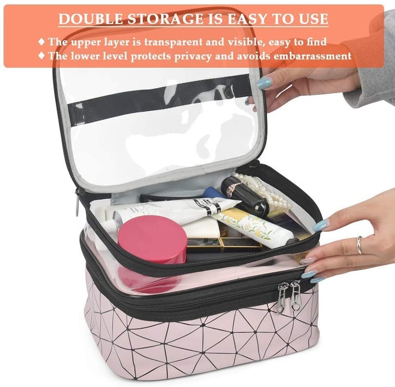 HOMENITY Luxury Double Layer Makeup Pouch for Women Toiletry Pouches Kit with Brush Holder Travel Wash Bags Inner Ware Storage Organizer - Image 2