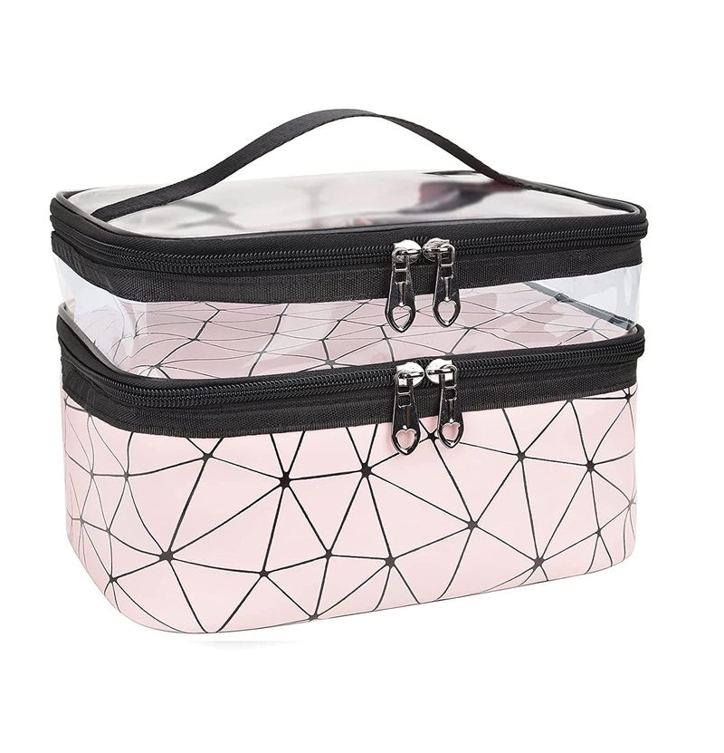HOMENITY Luxury Double Layer Makeup Pouch for Women Toiletry Pouches Kit with Brush Holder Travel Wash Bags Inner Ware Storage Organizer - Image 1