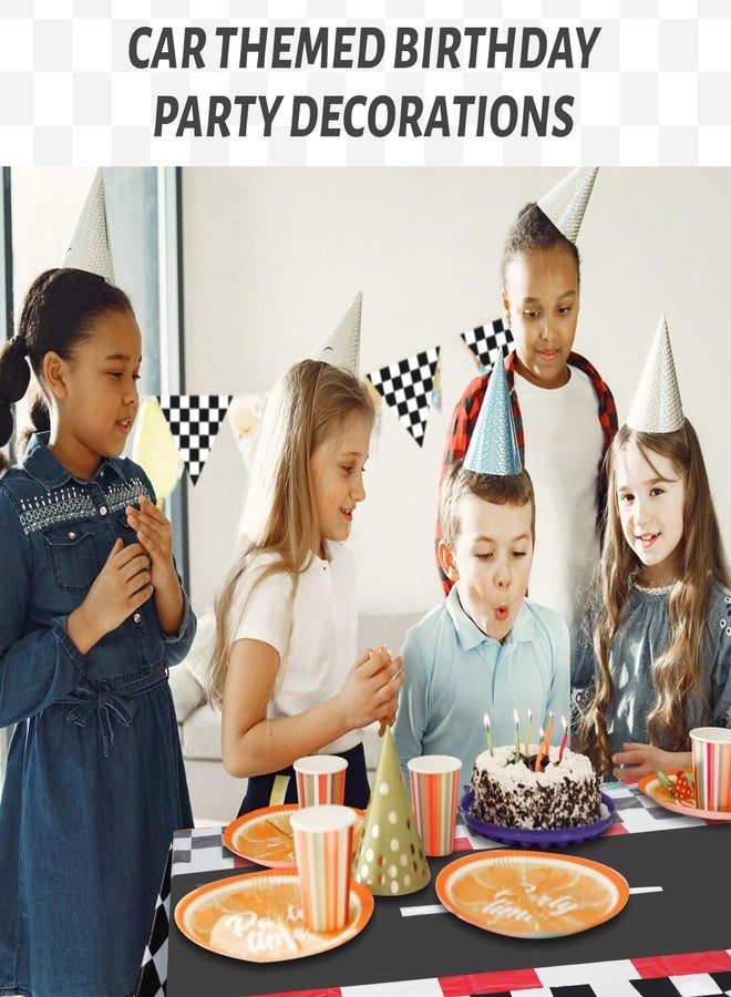 طقم 3 قطع من مفارش طاولات حفلات أعياد الميلاد بتصميم سيارات السباق، زينة حفلات أعياد الميلاد بسيارات السباق، مفارش طاولات بلاستيكية مستطيلة الشكل بتصميم سيارات السباق، مقاس 54 بوصة × 108 بوصة، زينة حفلات سيارات السباق بنمط مربعات - Image 4