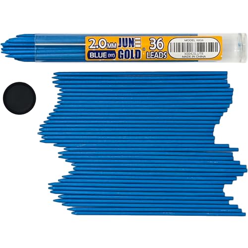 June Gold 36 Blue (Sky #117) Colored 2.0 mm Lead Refills, Bold Thickness for Heavy Use, Break Resistant with a Convenient Dispenser - Image 1