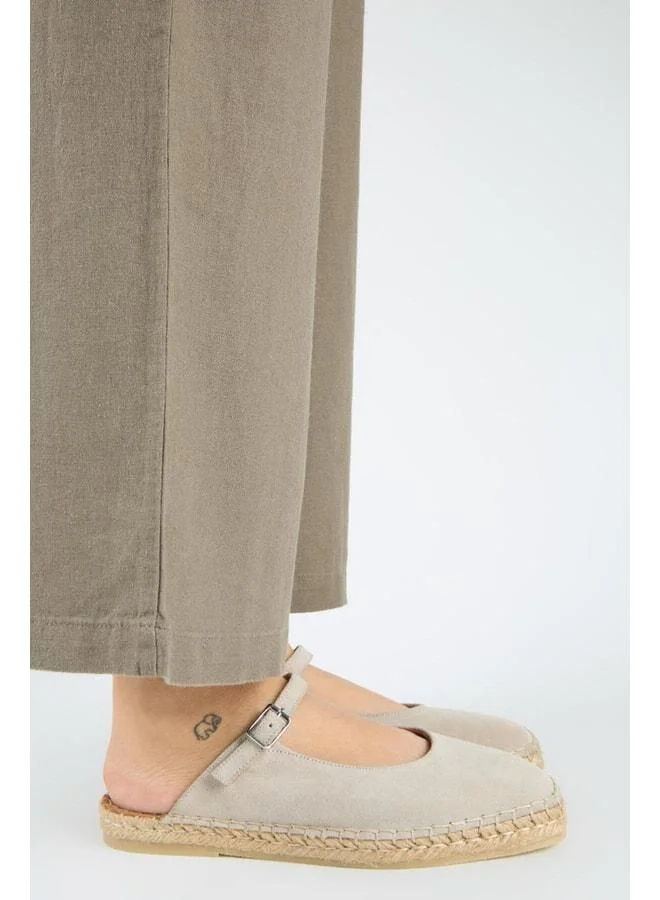 Silvia Women's Genuine Leather Single-strap Sabot Beige Slipper.