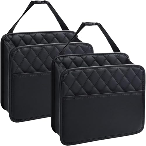 Soko 2PC Car Caddy Back Seat Organizer, PU Leather Multi-Compartment Foldable Storage Bag, Space Saver Hanging Trash Bag, Foldable Garbage Utility Holder For Cars, Automobiles, SUV - Black - Image 1