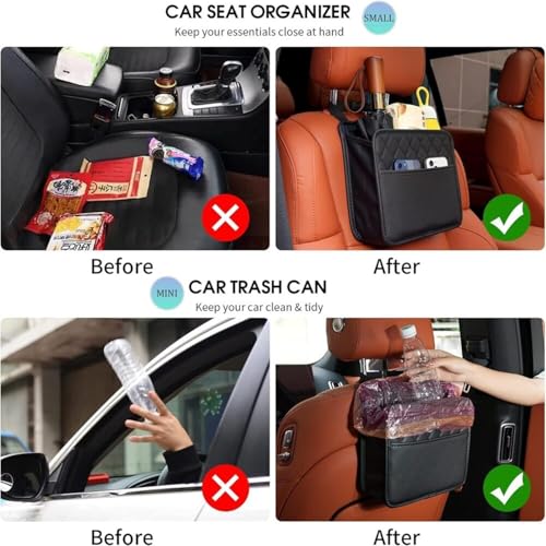 Soko 2PC Car Caddy Back Seat Organizer, PU Leather Multi-Compartment Foldable Storage Bag, Space Saver Hanging Trash Bag, Foldable Garbage Utility Holder For Cars, Automobiles, SUV - Black - Image 4