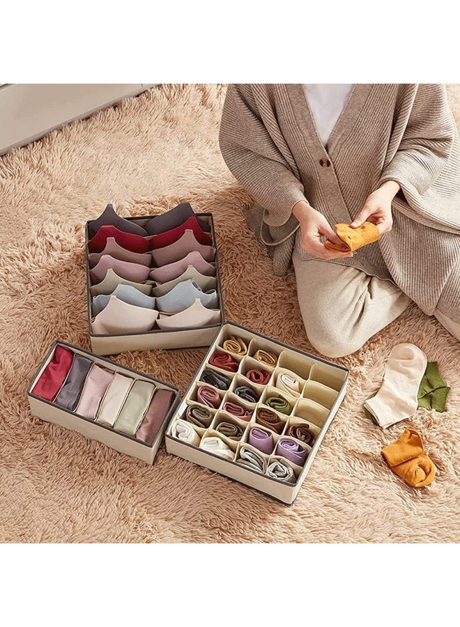 Beauenty 4 Pcs Underwear Storage Organizer Divider, Foldable Storage Boxes Cabinet Closet Organizers for Clothes, Bras, Lingerie, Socks, Undies, Khaki - Image 3
