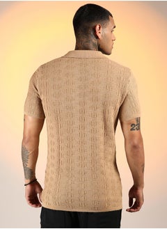 كامبوس سوترا Men's Sand Beige Greek-Textured Polo T-Shirt  - Image 5