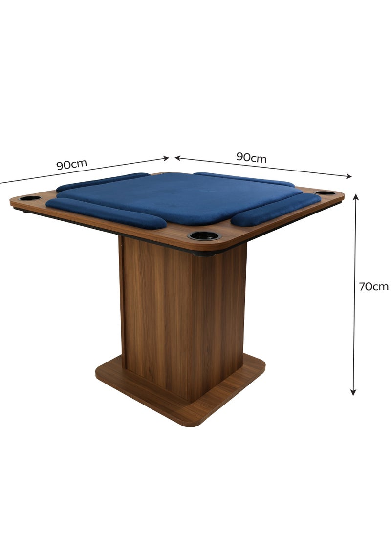 Four Plus 4P Al-Dariyah Baloot Table - Baloot Table with Bell - Made of Wood - 90 x 90 x 73 cm - Ideal for Baloot sessions and family gatherings (Color: Blue) Wood Type: Walnut - Image 2