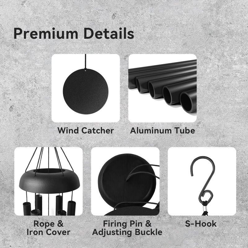 Litu WindChimes Outdoors, 32 Inches Deep Tone Metal WindChimes with 6 Thickened Aluminum Tubes, Wind Chimes for Outside, Memorial Wind Chimes Best Gift for Mom Grandma Women, Black - Image 4