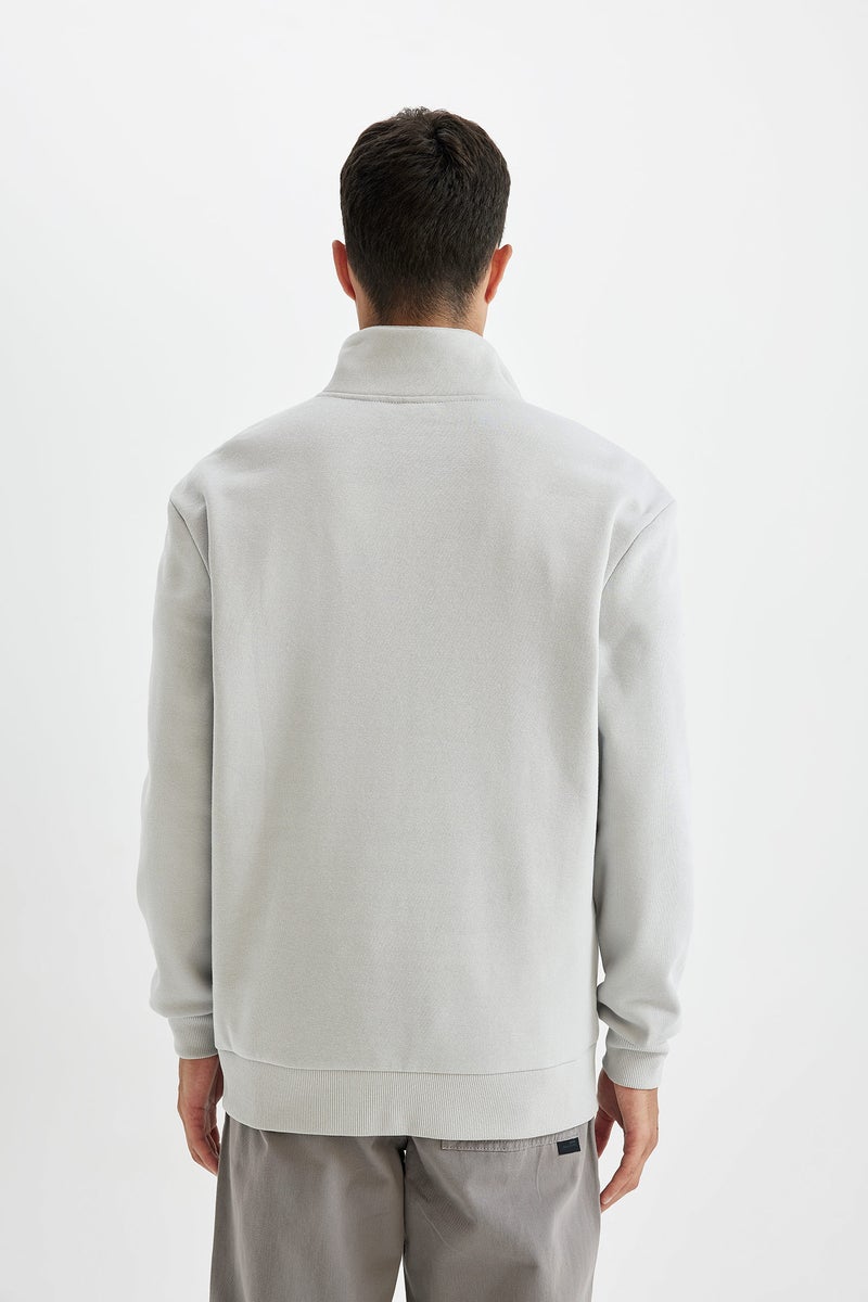 DeFacto Grey Man Comfort Fit Stand Collar Zippered Thick Sweatshirt Casual - Image 5