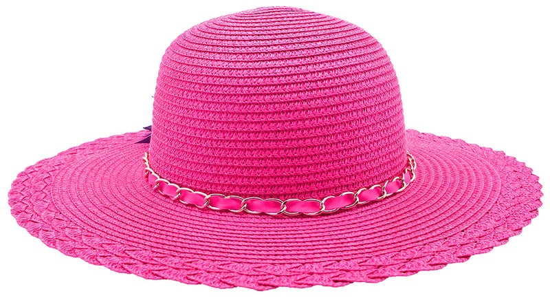 Bienvenu Kids Girls Multi-Colors Large Brim Flower Beach Straw Sun Hats,Fuchsia - Image 5