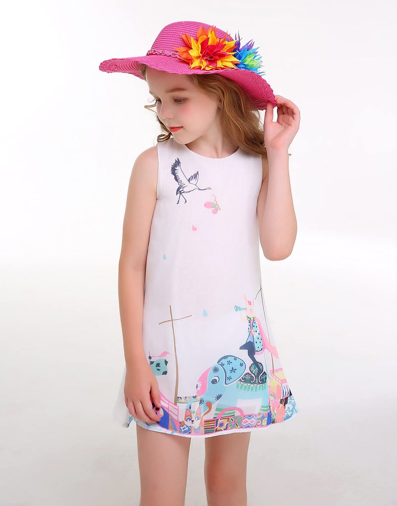 Bienvenu Kids Girls Multi-Colors Large Brim Flower Beach Straw Sun Hats,Fuchsia - Image 2