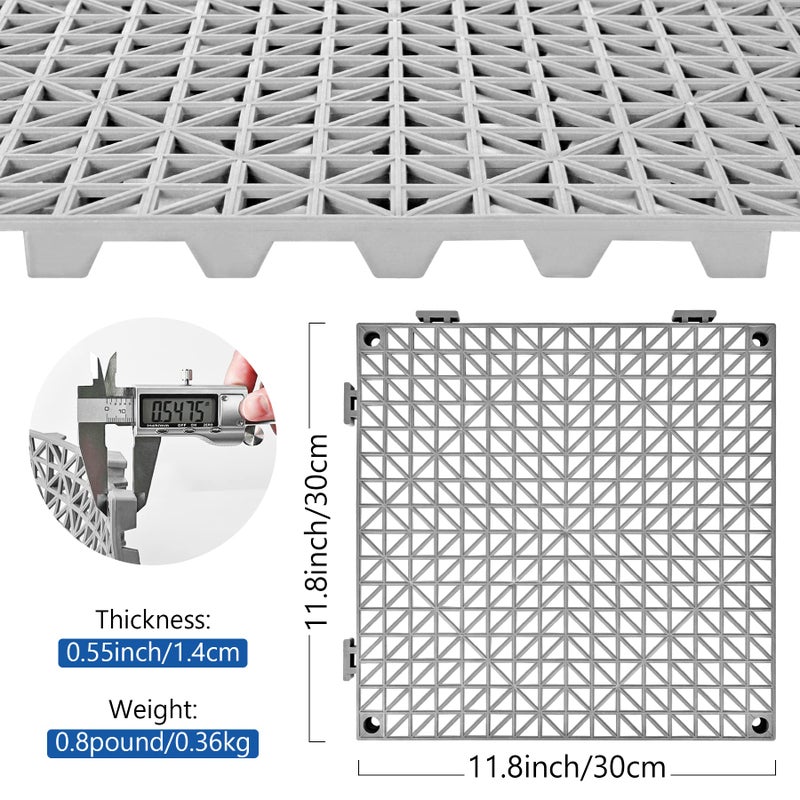 ToLanbbt Modular Interlocking Cushion 12P 11.8" x 11.8" Interlocking Rubber Floor Drain Holes Non-Slip Splicing Drainage Mats for Deck, Shower, Kitchen, Drain Pool, Sauna Bath, Indoor Outdoor (Grey) - Image 2