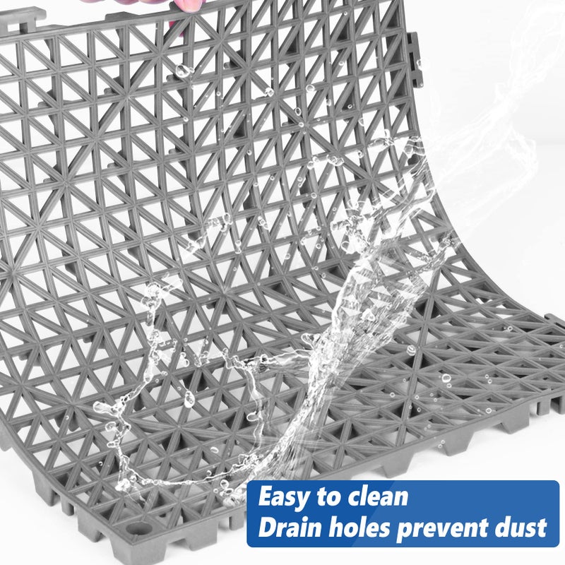 ToLanbbt Modular Interlocking Cushion 12P 11.8" x 11.8" Interlocking Rubber Floor Drain Holes Non-Slip Splicing Drainage Mats for Deck, Shower, Kitchen, Drain Pool, Sauna Bath, Indoor Outdoor (Grey) - Image 4