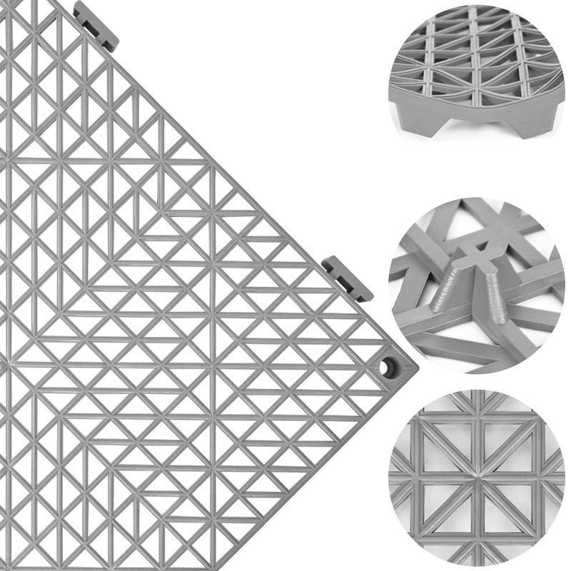 ToLanbbt Modular Interlocking Cushion 12P 11.8" x 11.8" Interlocking Rubber Floor Drain Holes Non-Slip Splicing Drainage Mats for Deck, Shower, Kitchen, Drain Pool, Sauna Bath, Indoor Outdoor (Grey) - Image 3