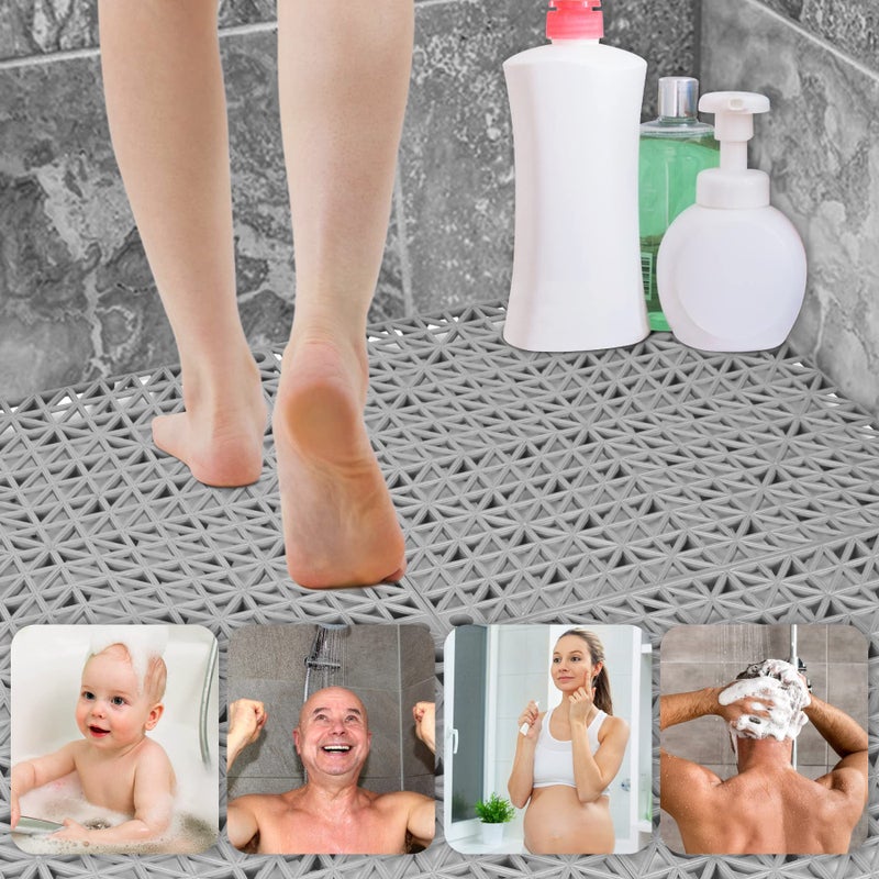 ToLanbbt Modular Interlocking Cushion 12P 11.8" x 11.8" Interlocking Rubber Floor Drain Holes Non-Slip Splicing Drainage Mats for Deck, Shower, Kitchen, Drain Pool, Sauna Bath, Indoor Outdoor (Grey) - Image 5