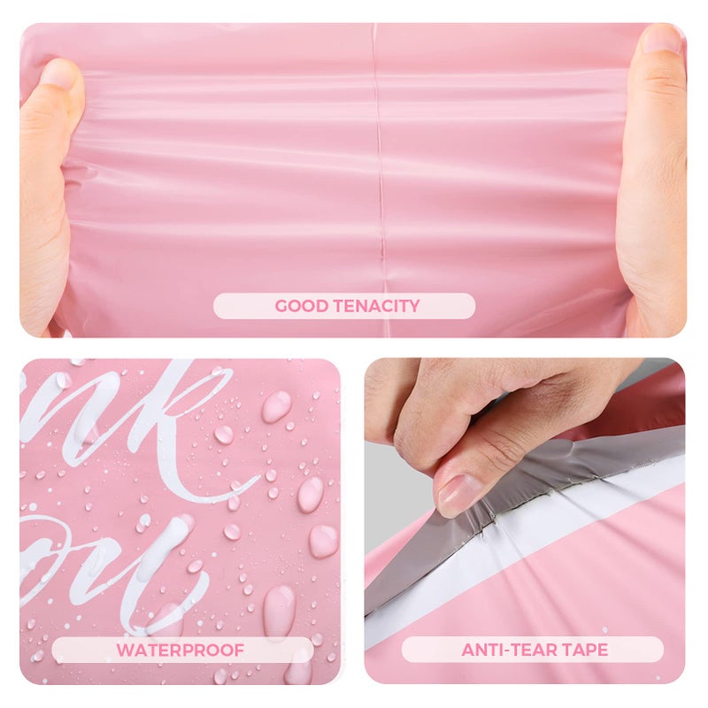 Metronic أكياس شحن بولي ميتروينك 14.5x19 50 قطعة | تصميم محدث لأكياس الشحن مع مقبض | أكياس شحن للأعمال الصغيرة مع لاصق ذاتي | سهلة الحمل، مقاومة للماء ومقاومة للتمزق، أكياس باللون الوردي - Image 2