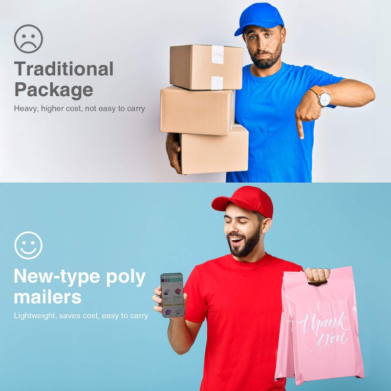 Metronic أكياس شحن بولي ميتروينك 14.5x19 50 قطعة | تصميم محدث لأكياس الشحن مع مقبض | أكياس شحن للأعمال الصغيرة مع لاصق ذاتي | سهلة الحمل، مقاومة للماء ومقاومة للتمزق، أكياس باللون الوردي - Image 4