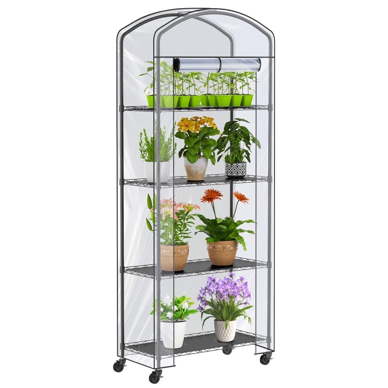 Abimars 4-Tier Greenhouse with Wheels, Height-Adjustable Shelves Metal Plant Shelf with PVC Cover for Seed Starting Trays, Seedling Pots, Plant Pots, 13x29x73inch - Image 1