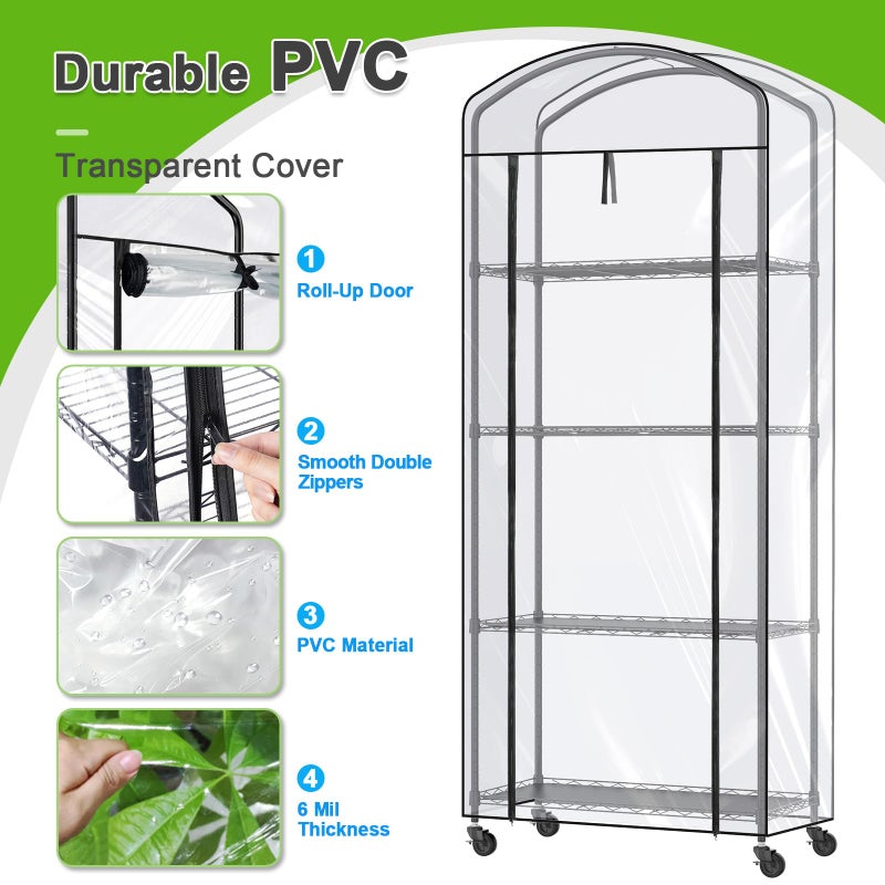 Abimars 4-Tier Greenhouse with Wheels, Height-Adjustable Shelves Metal Plant Shelf with PVC Cover for Seed Starting Trays, Seedling Pots, Plant Pots, 13x29x73inch - Image 5