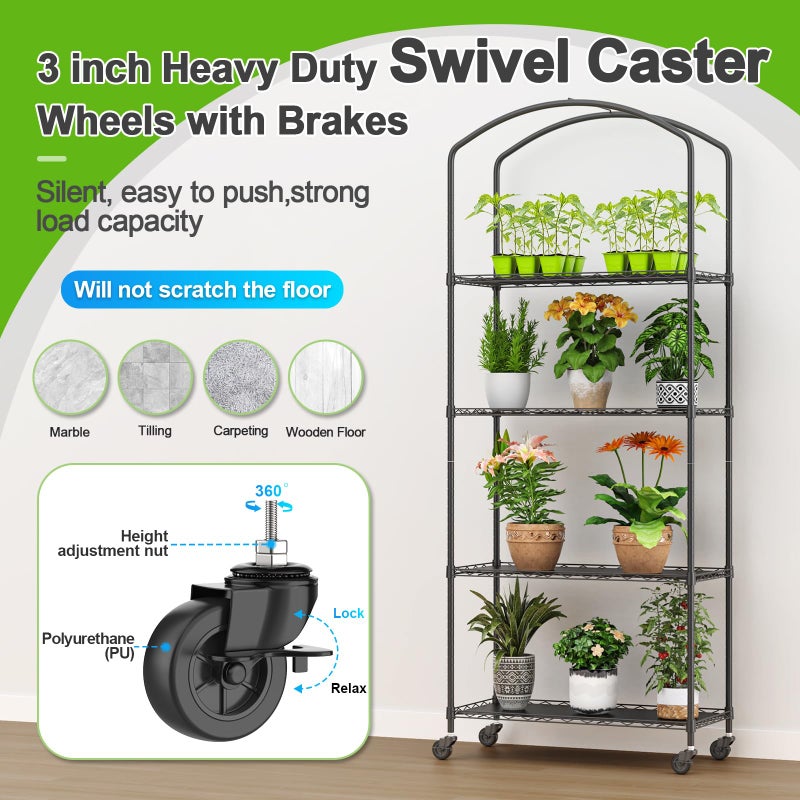 Abimars 4-Tier Greenhouse with Wheels, Height-Adjustable Shelves Metal Plant Shelf with PVC Cover for Seed Starting Trays, Seedling Pots, Plant Pots, 13x29x73inch - Image 4