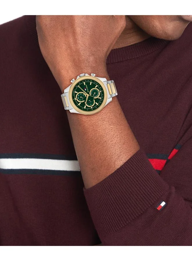 Tommy Hilfiger  Men's Multifunction Watch, Green Dial, Two-Tone Stainless Steel Strap for Men | Best Price UAE