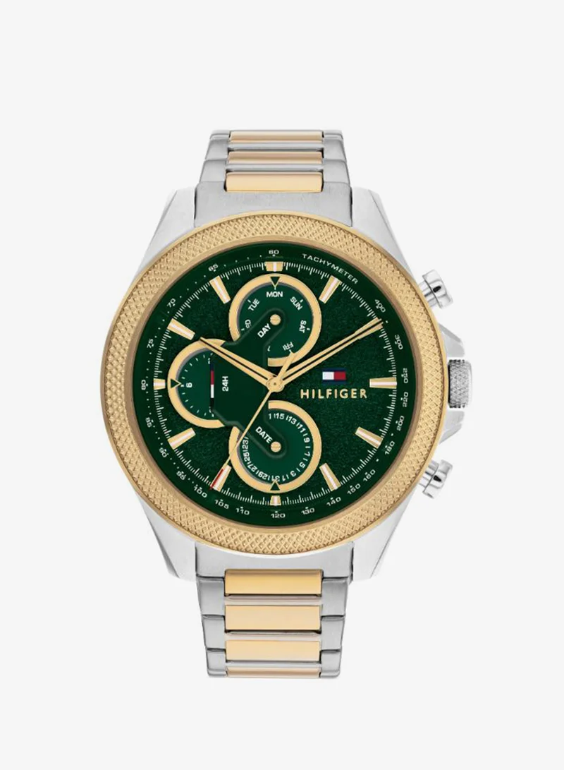 Men's Multifunction Watch, Green Dial, Two-Tone Stainless Steel Strap