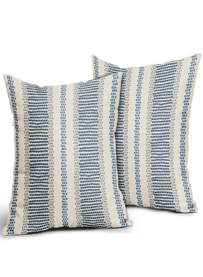 Aytipun Blue Pillow Covers 18x18 Set of 2 Gray Grey Dot Print Striped Decorative Outdoor Pillowcases Boho Rustic Farmhouse Decorative Throw Cushion Case Decor for Couch Sofa Bed - Image 2