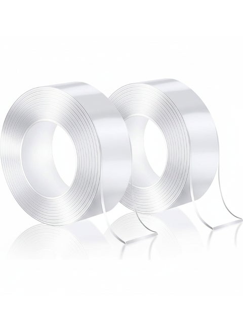 Magic Double Sided Nano Tape 24mm x 3M – 2 Pcs Transparent, Reusable, Washable & Waterproof Acrylic Mounting Tape, Strong Adhesive for Wall Hanging, Carpet Fixing, Home Decoration, No Drilling, Trace-Free & Easy Removal