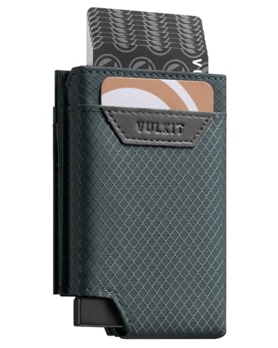VULKIT Bifold Pop up Card Holder with Money Compartment Business Card Case Minimalist Front Pocket Wallet for Men (Bluish Grey) - Image 1