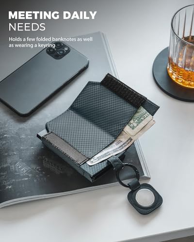 VULKIT Bifold Pop up Card Holder with Money Compartment Business Card Case Minimalist Front Pocket Wallet for Men (Bluish Grey) - Image 3