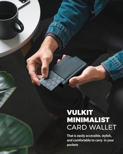 VULKIT Bifold Pop up Card Holder with Money Compartment Business Card Case Minimalist Front Pocket Wallet for Men (Bluish Grey) - Image 4