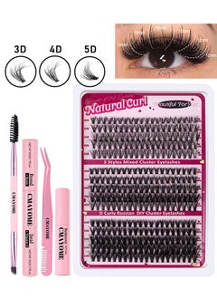 Single Cluster False Lashes Set, 3D/4D/5D Multiple Sizes Eyelashes with Eye Black, Mascara Comb, Eyelash Glue and Tweezers, Dense Natural Look Eyelashes, Curl Extension Lashes Eyelashes Set