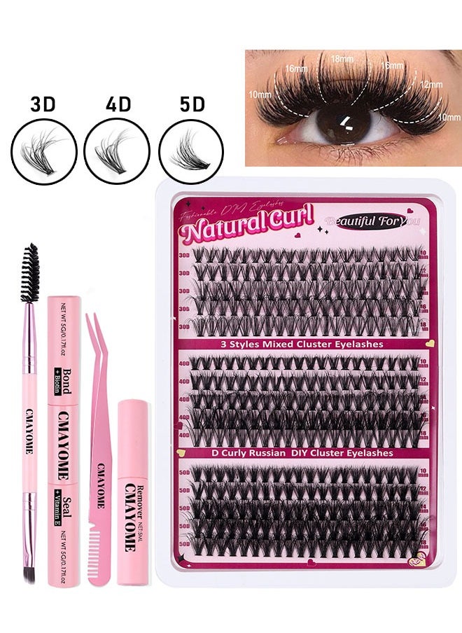 JS - Single Cluster False Lashes Set, 3D/4D/5D Multiple Sizes Eyelashes with Eye Black, Mascara Comb, Eyelash Glue and Tweezers, Dense Natural Look Eyelashes, Curl Extension Lashes Eyelashes Set - Image 1