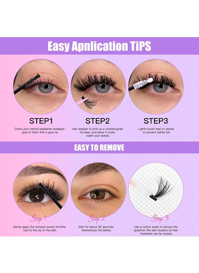 JS - Single Cluster False Lashes Set, 3D/4D/5D Multiple Sizes Eyelashes with Eye Black, Mascara Comb, Eyelash Glue and Tweezers, Dense Natural Look Eyelashes, Curl Extension Lashes Eyelashes Set - Image 1