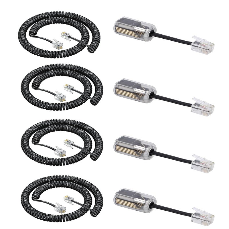 Ubramac RJ9 4P4C Telephone Cord,Telephone Cord Detangler, 4Pack 8Ft Uncoiled / 1.4Ft Coiled Telephone Handset Cord with 4 Pack 360 Degree Rotating Landline Cable Detangler Swivel Cord Untangler - Image 1
