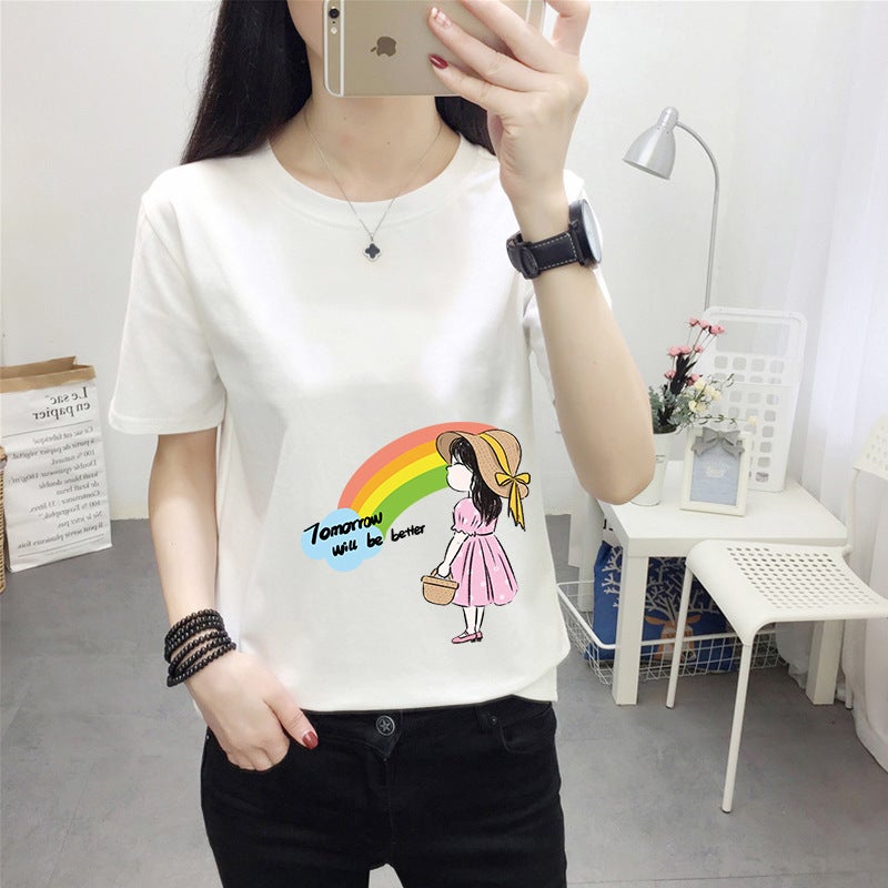 Wholesale Short-Sleeved T-Shirt for Women 2025 Summer New Korean Style Loose Large Size White Half-Sleeved T-Shirt Bottoming Shirt Top - Image 1