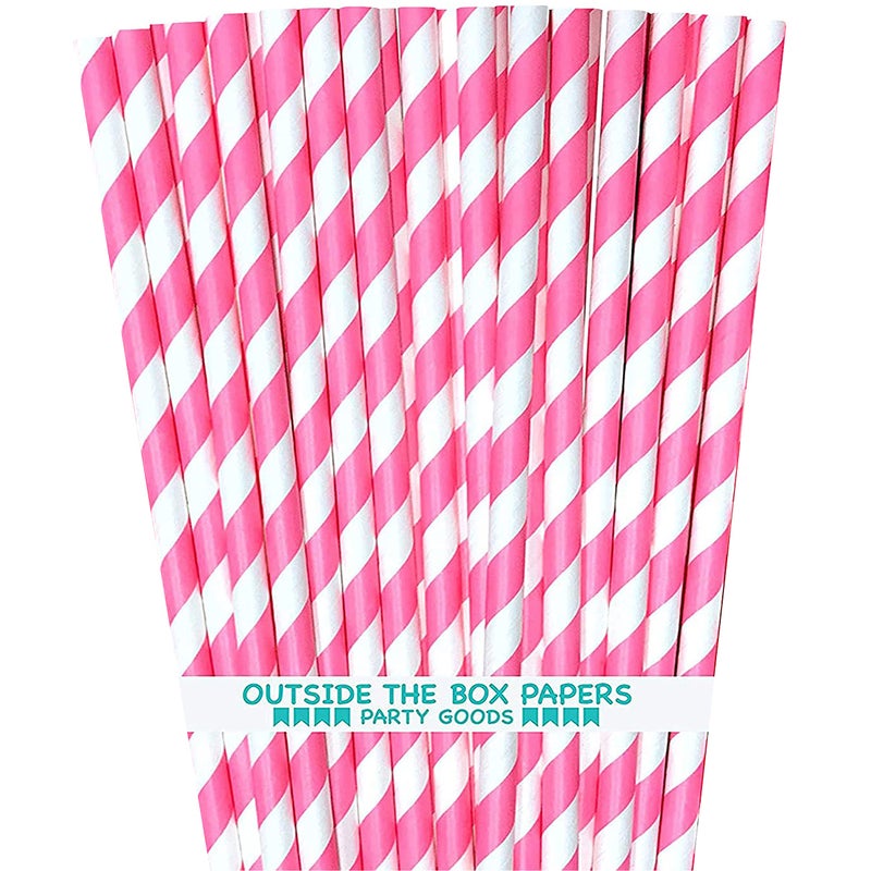 Outside the Box Papers Striped Paper Straws  Pink White  Valentine  Birthday Party Supply  775 Inches  Pack of 100  Outside the Box Papers Brand