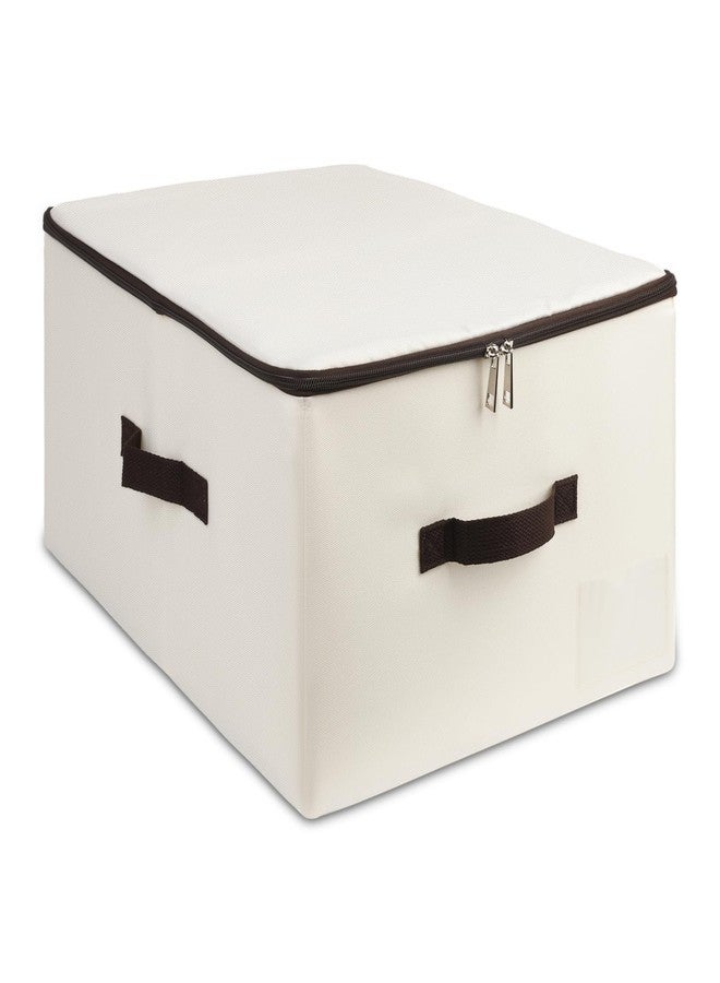 إيه إم جيه صندوق تخزين AMJ بغطاء - سلة قماشية قابلة للطي للخزانة/الملابس - مكعب تخزين بيج بمقبض - منظم موفر للمساحة، بيج، قطعة واحدة - Image 1