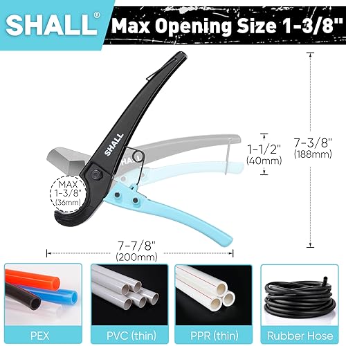 SHALL PEX Pipe Cutter, Cuts up to 1-3/8’’, Fast Tubing Cutter for PEX, Plastic Hoses, PVC, CPVC, PP-R, PE (Thin), etc., Aluminum Alloy Pipe Cutting Tool with Stainless Steel Blade for Clean Cut - Image 2
