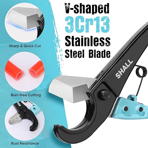 SHALL PEX Pipe Cutter, Cuts up to 1-3/8’’, Fast Tubing Cutter for PEX, Plastic Hoses, PVC, CPVC, PP-R, PE (Thin), etc., Aluminum Alloy Pipe Cutting Tool with Stainless Steel Blade for Clean Cut - Image 3