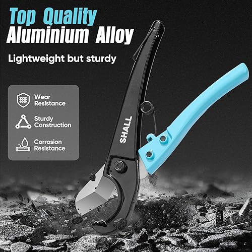 SHALL PEX Pipe Cutter, Cuts up to 1-3/8’’, Fast Tubing Cutter for PEX, Plastic Hoses, PVC, CPVC, PP-R, PE (Thin), etc., Aluminum Alloy Pipe Cutting Tool with Stainless Steel Blade for Clean Cut - Image 5