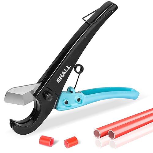 SHALL PEX Pipe Cutter, Cuts up to 1-3/8’’, Fast Tubing Cutter for PEX, Plastic Hoses, PVC, CPVC, PP-R, PE (Thin), etc., Aluminum Alloy Pipe Cutting Tool with Stainless Steel Blade for Clean Cut - Image 1