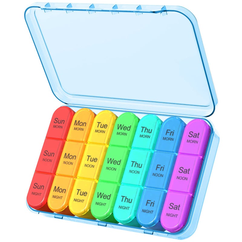 Daviky Pill Organizer Travel Weekly Pill Organizer 3 Times a Day Pill Box 7 Day Pill Cases Organizers 7 Day Daily Pill Box Organizer Medicine Organizer to Hold Vitamins and Medication Blue