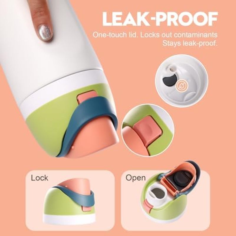 Thermos cup lid, sealed leak-proof plastic double drinking lid, outdoor portable handle fruit cup lid, white - Image 4