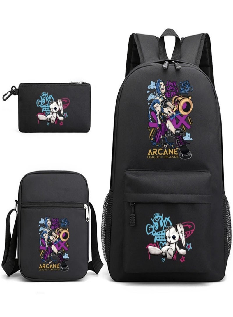 Arcaneï¼šLeague of Legends Children Backpack Schoolbag Teen Student School Book bag with Lunch Box Pen Case 3 in 1 for Kids
