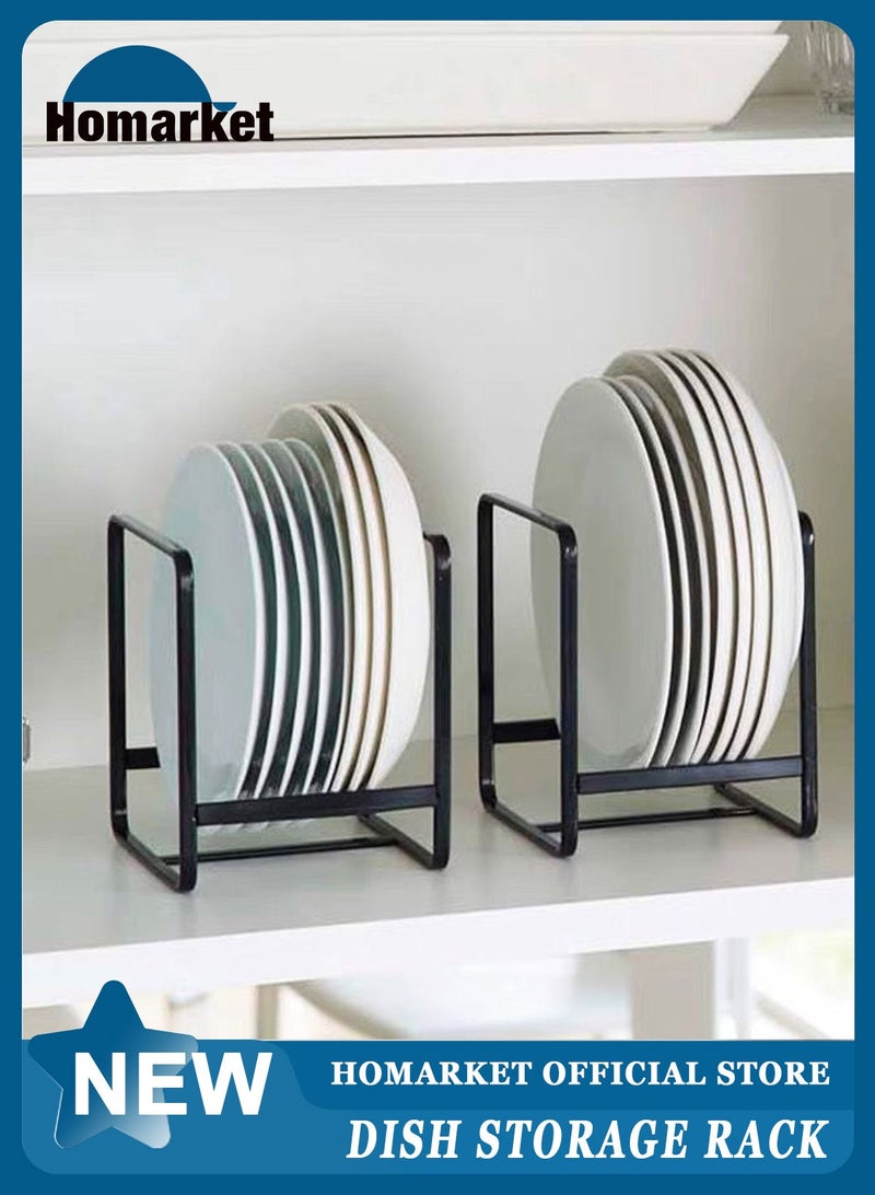 HomarKet Plate Holder Organizer 2 Pack Dish Storage Rack Upright Cabinet Dish Drying Rack Metal Dish Organizer Stand for Kitchen Counter Cupboard 6.3in. x 4.6in. x 7.8in.Black - Image 1