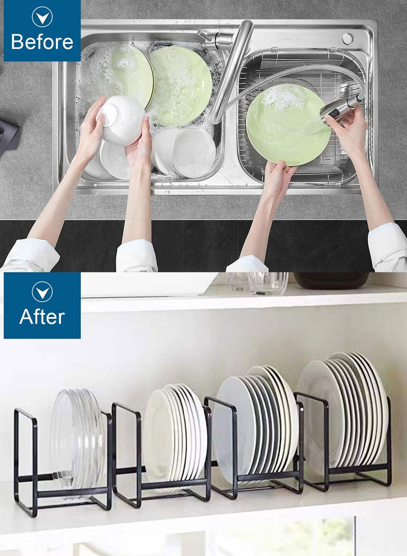 HomarKet Plate Holder Organizer 2 Pack Dish Storage Rack Upright Cabinet Dish Drying Rack Metal Dish Organizer Stand for Kitchen Counter Cupboard 6.3in. x 4.6in. x 7.8in.Black - Image 3