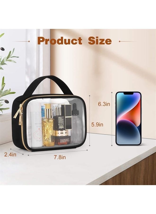 Wedama TSA Approved Toiletry Bag, 3 Pack Clear Makeup Bags with Handles, Quart Size Clear Toiletry Bags, PVC Clear Cosmetic Bags for Women and Men, Carry on Airport Airline Compliant Bag, Black  - Image 1